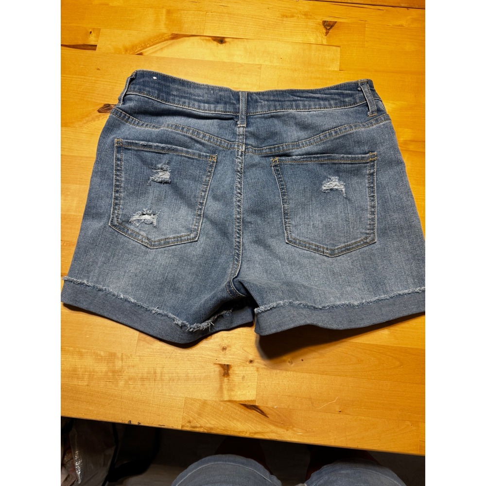 Love Tree Denim Womens High Waisted Button Fly Distressed Jean Shorts Blue S L